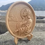 Jesus Crafts Catholic YS Saint Statue Family Plate Ornament Beech Wood Oval Relief Carving Study Class Gift - Image 3