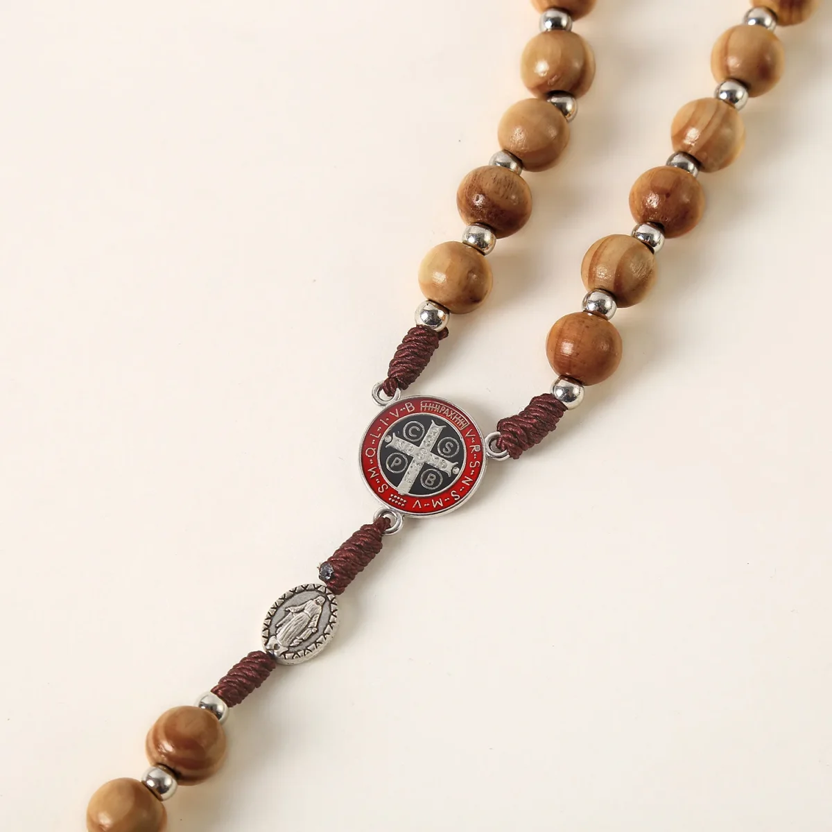 Catholic Rosary Necklace 10mm Beads Prayer Cross Jerusalem Handwoven Cross-Border Wooden Jewelry - Image 4