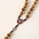 Catholic Rosary Necklace 10mm Beads Prayer Cross Jerusalem Handwoven Cross-Border Wooden Jewelry - Image 4
