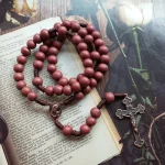 Modern Chaplets Red Large Wooden Handcrafted Catholic Rosary Beads Cross Necklace Religious Gift Antique Silver Plated - Image 3
