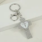 Direct Supply Personalized Cross Heart Diamond-Studded Keychain Pendant Carrying Diamond Cross Love - Image 4