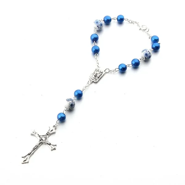 Wholesale Catholic Rosary Bracelet Prayer Fashion Cross Bracelet Gold Imitation Glass Pearl Handcrafted Curved Needle Br