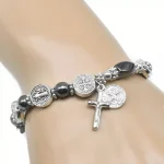 Catholic Rosary Beads Exorcism Bracelet St Benedict Women Bracelet Alloy Metal Metal Beads Hematite Bracelet - Image 4
