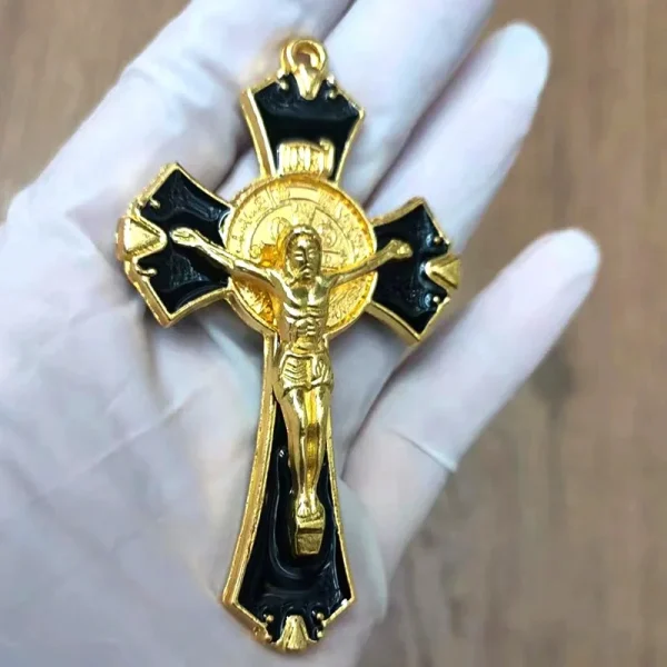 Mecrt Catholic Jesus Cross Pendant 8*4.5cm Saint Benedict Crucifix Cross for Necklace Keychain Making