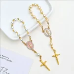 Mecrt Catholic Cross Rosary Bracelet 8mm Beads Rood Colorful Virgin Mary and Jesus Crucifix Ornaments for Wholesale