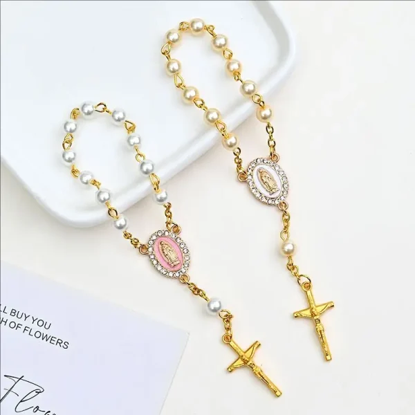 Mecrt Catholic Cross Rosary Bracelet 8mm Beads Rood Colorful Virgin Mary and Jesus Crucifix Ornaments for Wholesale