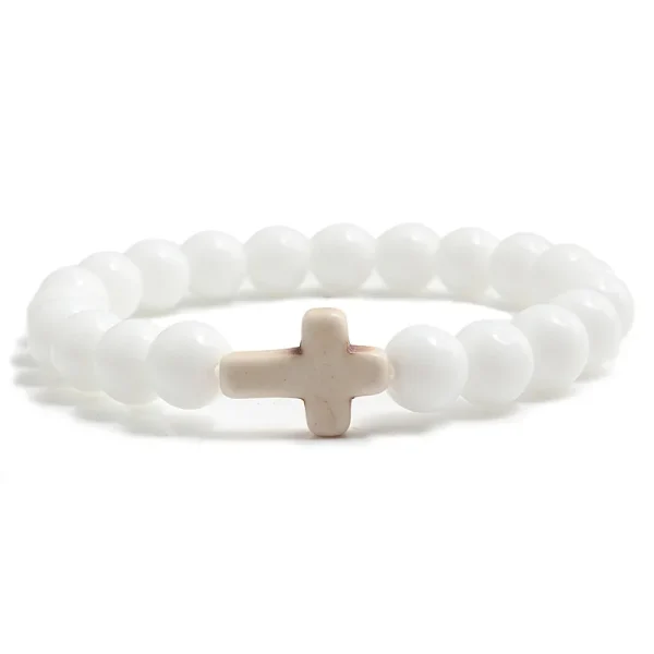 Black Jewelry Turquoise Cross Pendant Frosted Volcanic Stone Elastic Yoga Bracelet Women Gift Stock