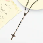 Euro-american Style Cross Necklace Punk Rock Black Gallstone Rosary Bead Chain Dark Goth Wears a Pendant