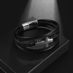 Hot-Selling Trendy Charm Woven Leather Bracelet Handmade Magnetic Clasp Gold Cross - Image 4
