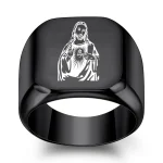 Catholic Jesus Ring Picture Christ Titanium Steel Square Glossy Stainless Steel Christian Rings Gold Black Ring Wholesale - Image 5