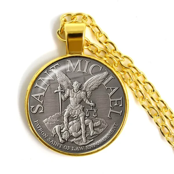 Hot Sale Archangel Saint Michael Catholicism Cross Pendant Necklace Link Chain Zinc Alloy Catholic Pendant Gift