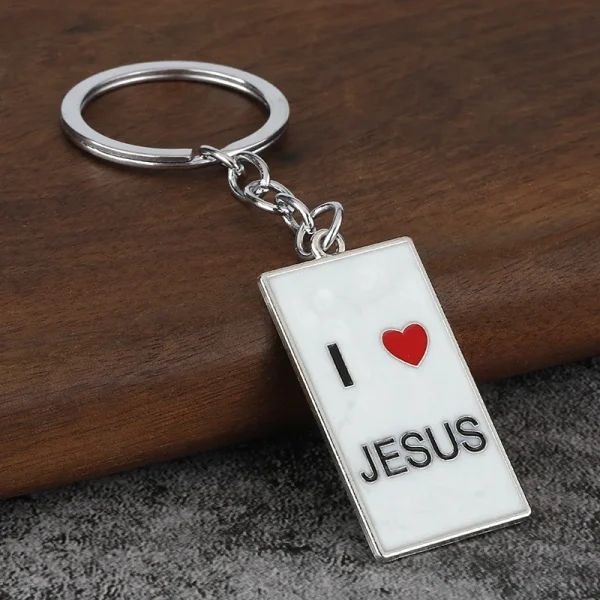 In-Stock Supply Exquisite Metal Keychain Pendant Keychains I love Jesus Ornament Decoration