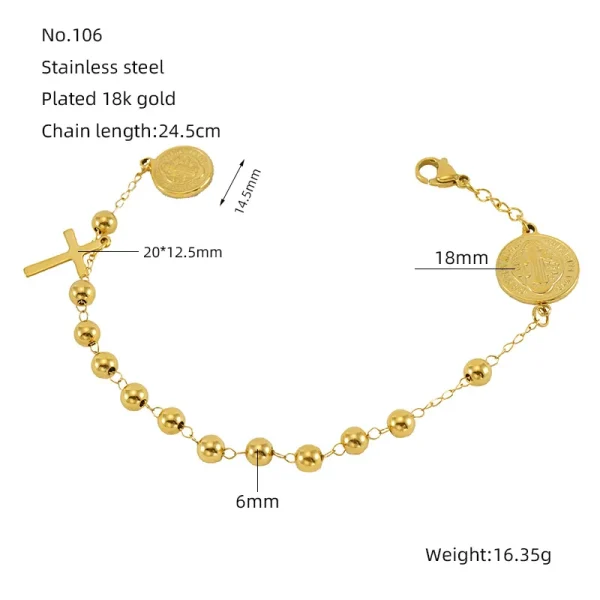 Catholic Rosary Bracelet Jesus Christ Prayer Religious Cross Jewelry Saint Benedict Pendants Stainless Steel Bead Chain