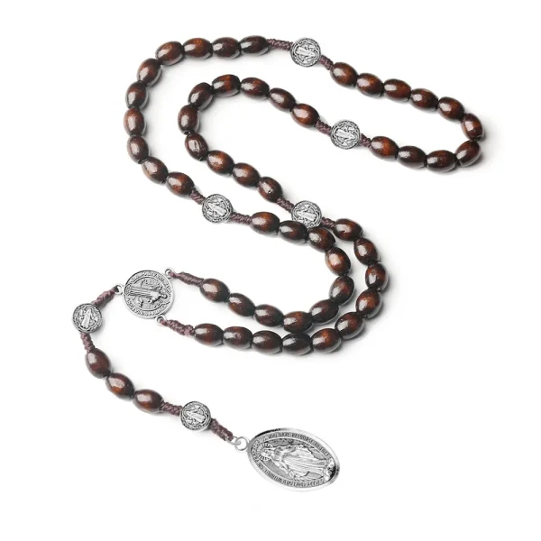 Catholic Wooden Fashion Virgin Mary Zinc Alloy Pendant with Charm Rosary Necklace Rosaries Jewelry Wholesale