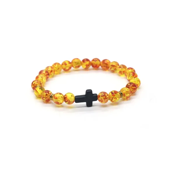 Religious Jewelry Natural Stone Cross Bracelet Stretch Semi-Precious Stone Bead Bracelet