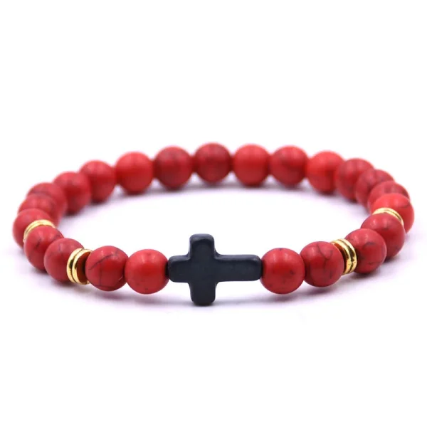Tiger Eye Volcanic Stone for Bracelet Black Cross with Elastic Cord Trendy Christian Religious Accessory