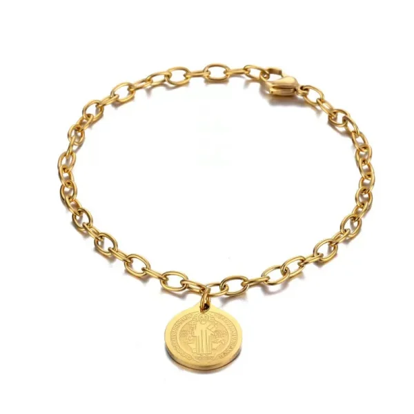 Stainless Steel Religious Catholic Priest Bracelets with St. Benedict Pendant Exorcist Cross Alloy Jewelry for Gift