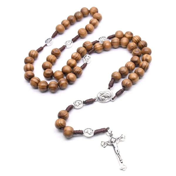 Mecrt Wooden Rosary 8mm Beads Catholic Religious Saint Virgin Mary Jewelry Christmas Gift Easter Church Prayer Beads Who