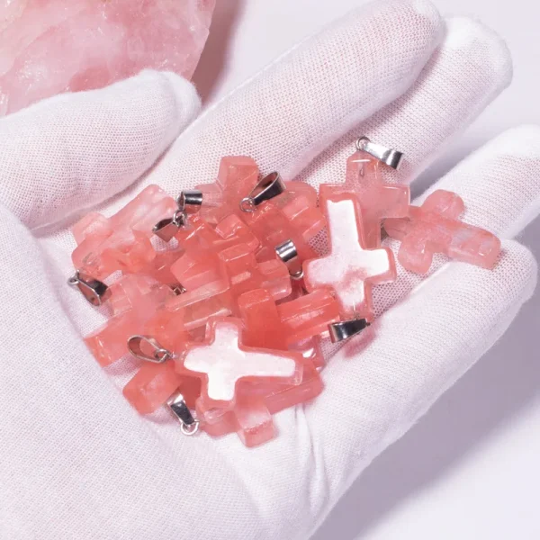 Catholic Exclusive Red Agate Pink Quartz Obsidian Crystal Pendant Necklace Natural Stone Craft Factory Wholesale Jewelry