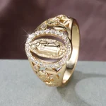 Catholic Notre Dame Handicraft Diamond Ring Copper Gold Plated Hollow Jewelry Fashion Ring Jewelry Women's High Sense