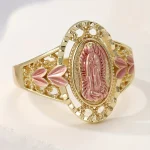Copper micro-set luxury Virgin of Guadalupe vintage jewelry gold hollowed-out high-end design time ring - Image 5