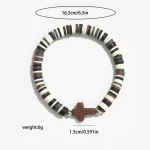 Natural Stone Cross Bohemian Colorful Women Soft Clay Beaded Elastic Multi-Layer Bracelet - Image 3