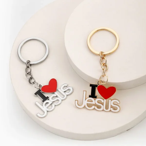I Love Jesus Keychain Jewelry Catholic Christian Couple Bag Key Chain Pendant Wholesale Church Holiday Gifts