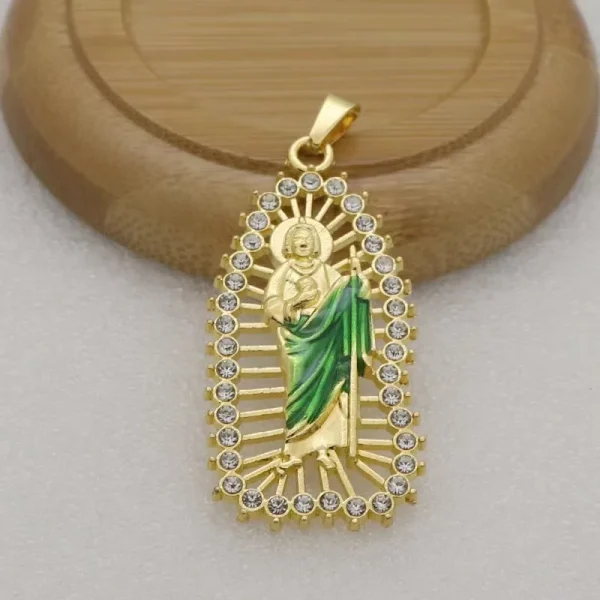 DIY Jewelry Components Hollow-Out Gold Plated Zinc Alloy Jesus Pendant Religious Style Triangle Zircon Charms