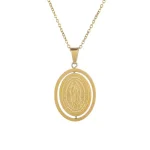 Mecrt Inspire Religious Stainless Steel Mary Lady Pendant Necklace Chains Spinning Tourniquet Locket Christian Gift