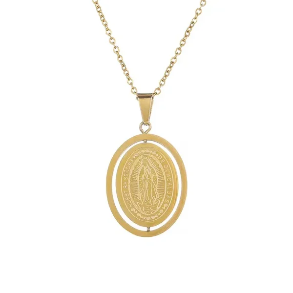 Mecrt Inspire Religious Stainless Steel Mary Lady Pendant Necklace Chains Spinning Tourniquet Locket Christian Gift