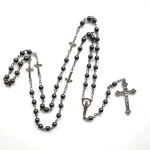 Religious Jewelry Hematite Rosary Beads Cross Pendant Necklaces Catholic Rosary Cross Pendant Black Jewelry Wholesale