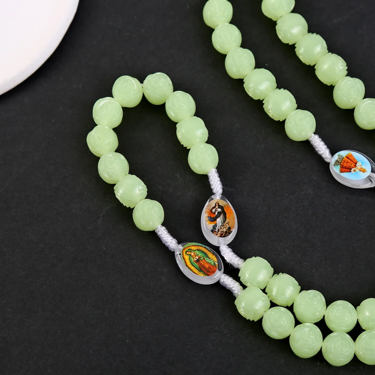Catholic Rosary Necklace Luminous 10mm Glowing Prayer Pendant Rose Plastic Beads Jesus Icon Christian Jewelry for Easter Gifts - Image 6