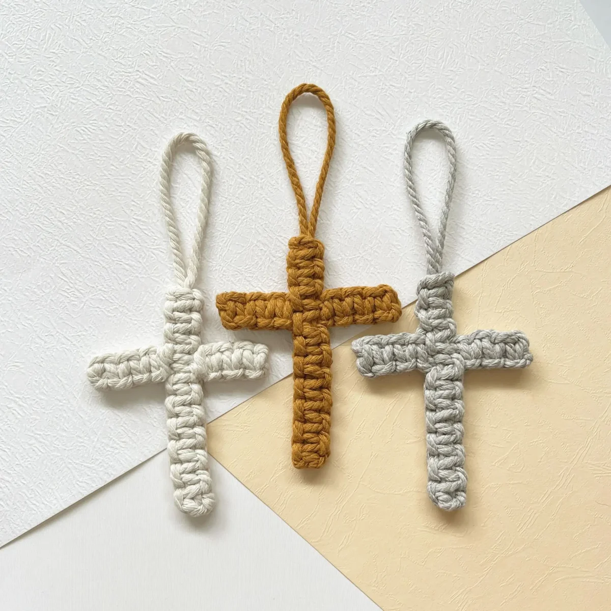 W Cross Pendant Holiday Decoration Hanging Ornament Cotton Rope Woven Handmade Accessory Car Keychain Backpack - Image 4
