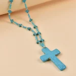 Religious Jewelry Women's Bohemian Cross Pendant Necklace with Turquoise Beads for Daily Wear in Christian Religious Activities - Image 6