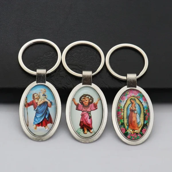 Catholic Keychain Mini Metal Keychains New Cartoon Photo Frame Pendant and Car Keychain Accessory