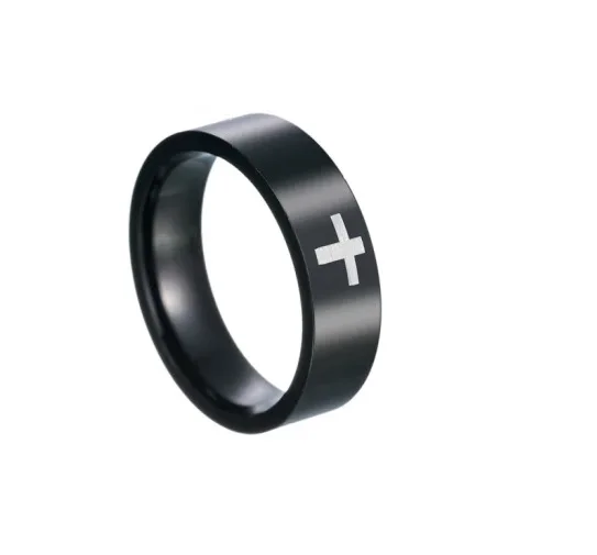 Catholic Christian Religious Cross Ring 6mm/8mm Titanium Steel Unisex Trendy Golden Silver Ring