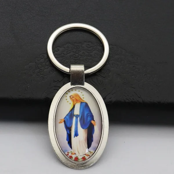 Catholic Keychain Mini Metal Keychains New Cartoon Photo Frame Pendant and Car Keychain Accessory