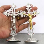 Catholic Crucifix Ornaments Creative Metal Jewelry for Home Office Car for Desktop Display Engraving Cross with Jesus - Image 2