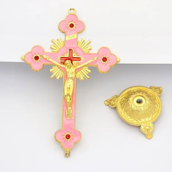 Catholic Christian Cross Ornament Metal Crafts Religious Projects Jesus Statue and Bracket Church Decoration Wholesales