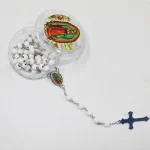 Handmade Rosary Beads Cross Necklace 6mm Scented Wood Bead with Virgin Mary & Diamond Figaro Chain-New - Image 3