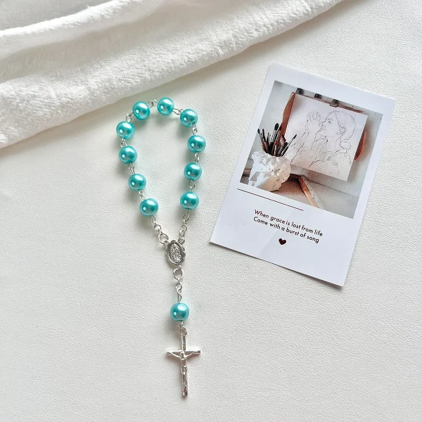 Best Selling Catholic Mini Rosary Beaded Bracelets with Heart Cross Finger Chain Gold Plated Baptism Communion Gift for 
