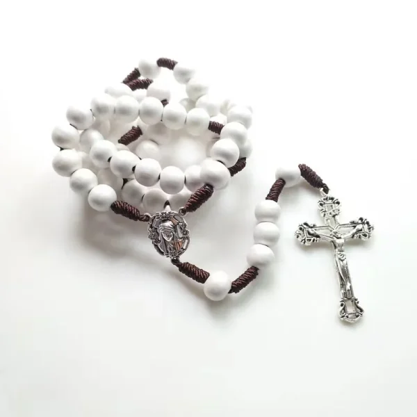 St Benedict Medal Religious Rosary 10mm Wood Beads Cross Necklace Catholic Rosaries