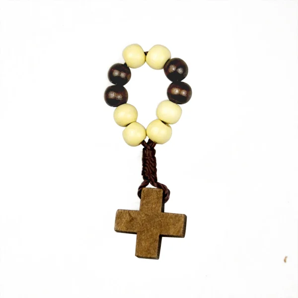 Natural Wood Beads Finger Chain Rosary Cross Colorful Ring Catholic Rosary Handmade Jewelry Wholesale
