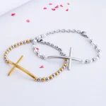 Fashion Jewelry Cross Bracelet for Men and Women Catholic Rosary Lucky Charm Round Beads Titanium Steel Valentine's Day Gift - Image 4