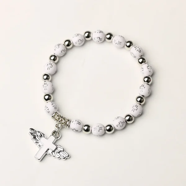 Catholic Cross Wings Gold Stamping Acrylic Cross for Bracelet with Enamel Beads Angel Beads Baptism Rosary for Bracelet