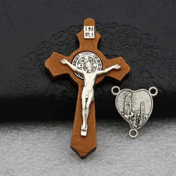 Catholic Crucifix Pendant Wooden Cross Rosary Necklace DIY Metal Handmade Woven Pendant Alloy Main Material Jewelry Acce