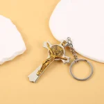 Catholic Cross Keychain Metal Saint Benedict Cross Keychain Catholic Crucifix Medal Keyring Jerusalem Charm - Image 4