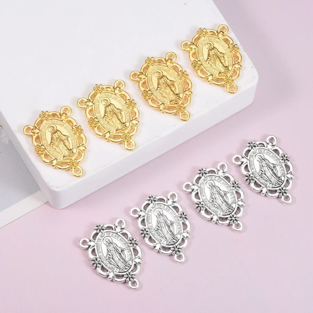 Alloy Virgin Mary Three Hole Connector DIY Necklace Rosary Jewelry Accessories - Image 2