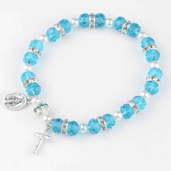 Religious Style Crystal Cross Bracelet Elastic Cord Glass Beaded Product Cross Virgin Mary Zinc Alloy Catholic Bracelet