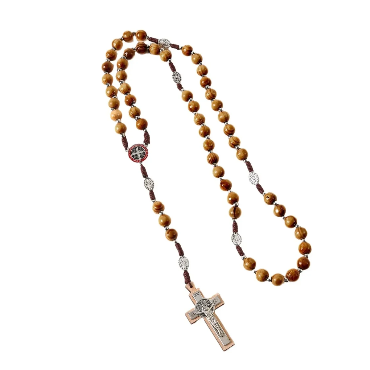 Catholic Rosary Necklace 10mm Beads Prayer Cross Jerusalem Handwoven Cross-Border Wooden Jewelry - Image 5